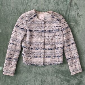 Joie Tweed Grandmacore Blazer Jacket Preppy Old Money Blue and Cream